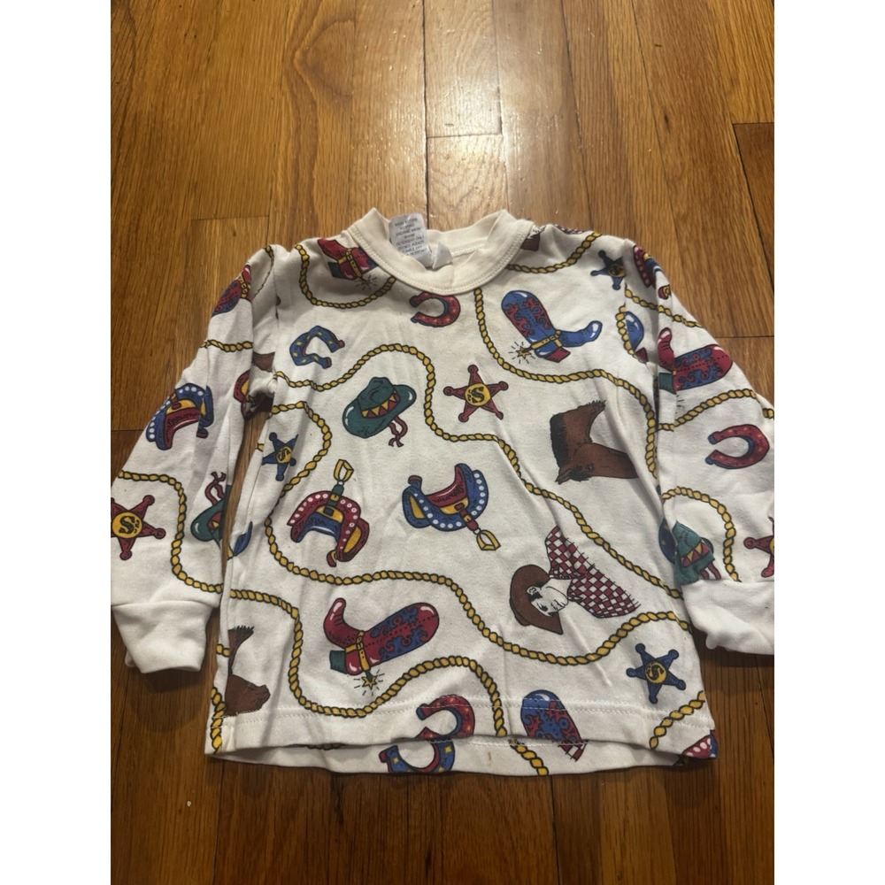 Sara's Prints Unisex Western Vintage Shirt Cowboys Boots Horses Boys 2T LS‎ AOP